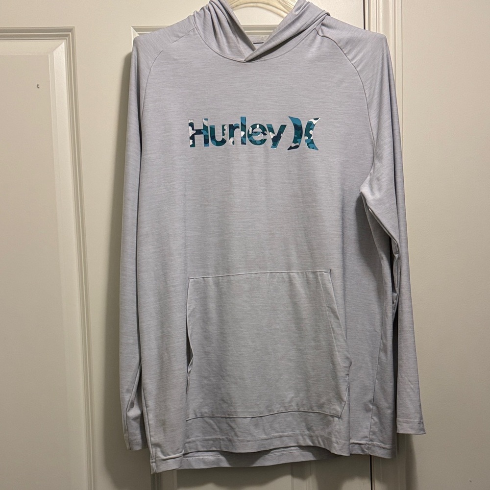Hurley Gray Hoodie with Teal Logo